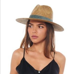 Janessa Leone Straw Hat with Gray Leather Strap